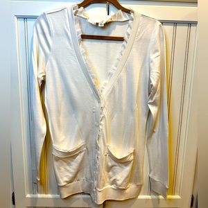 Banana Republic Luxurious Cream Cardigan with Silk Ribbing